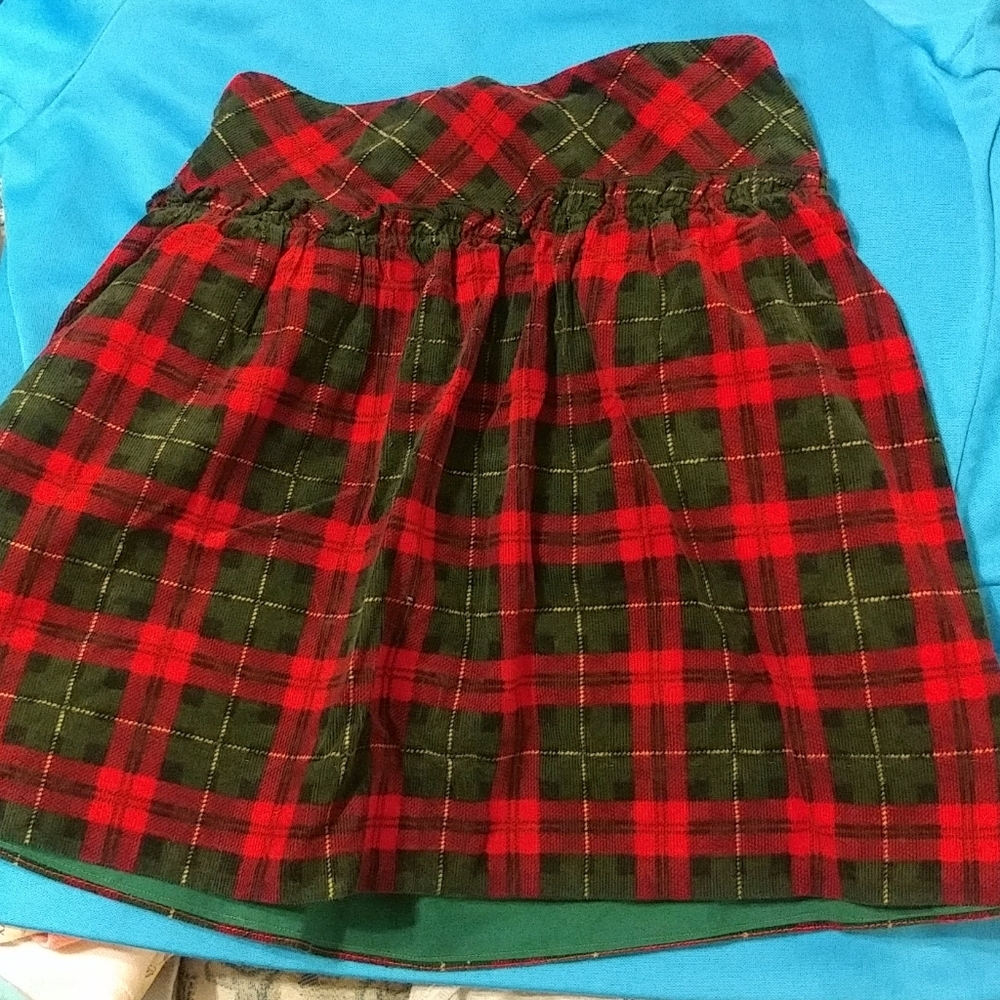 Chamber Girls Corduroy Christmas Plaid Skirt